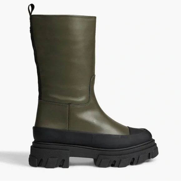 GANNI Leather Tubular Boots Green Size 7 US 37 EU